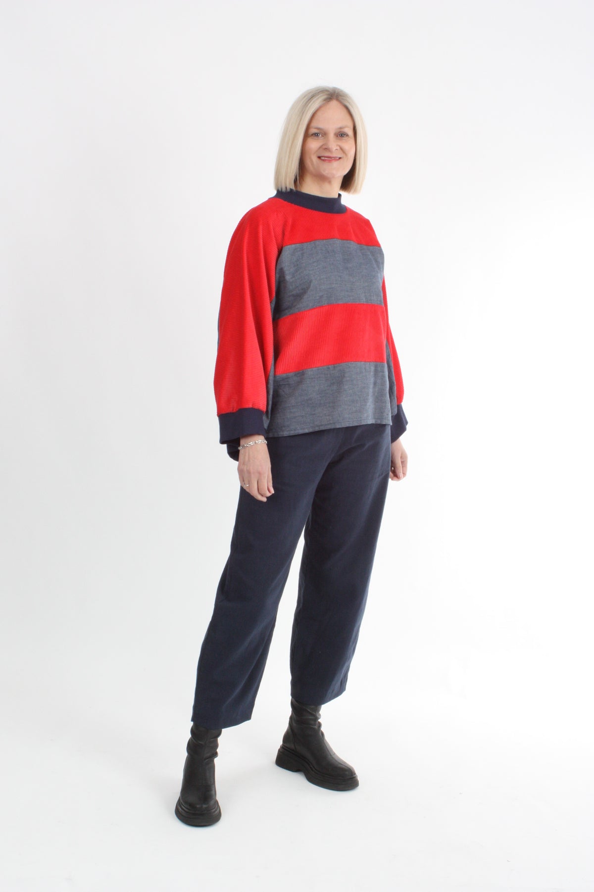 Sonia Top - Red Corduroy and Denim