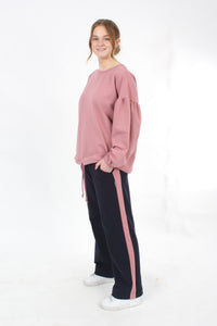 Olivia Sweat Pants - Navy with Pink Stripe - Pre Order