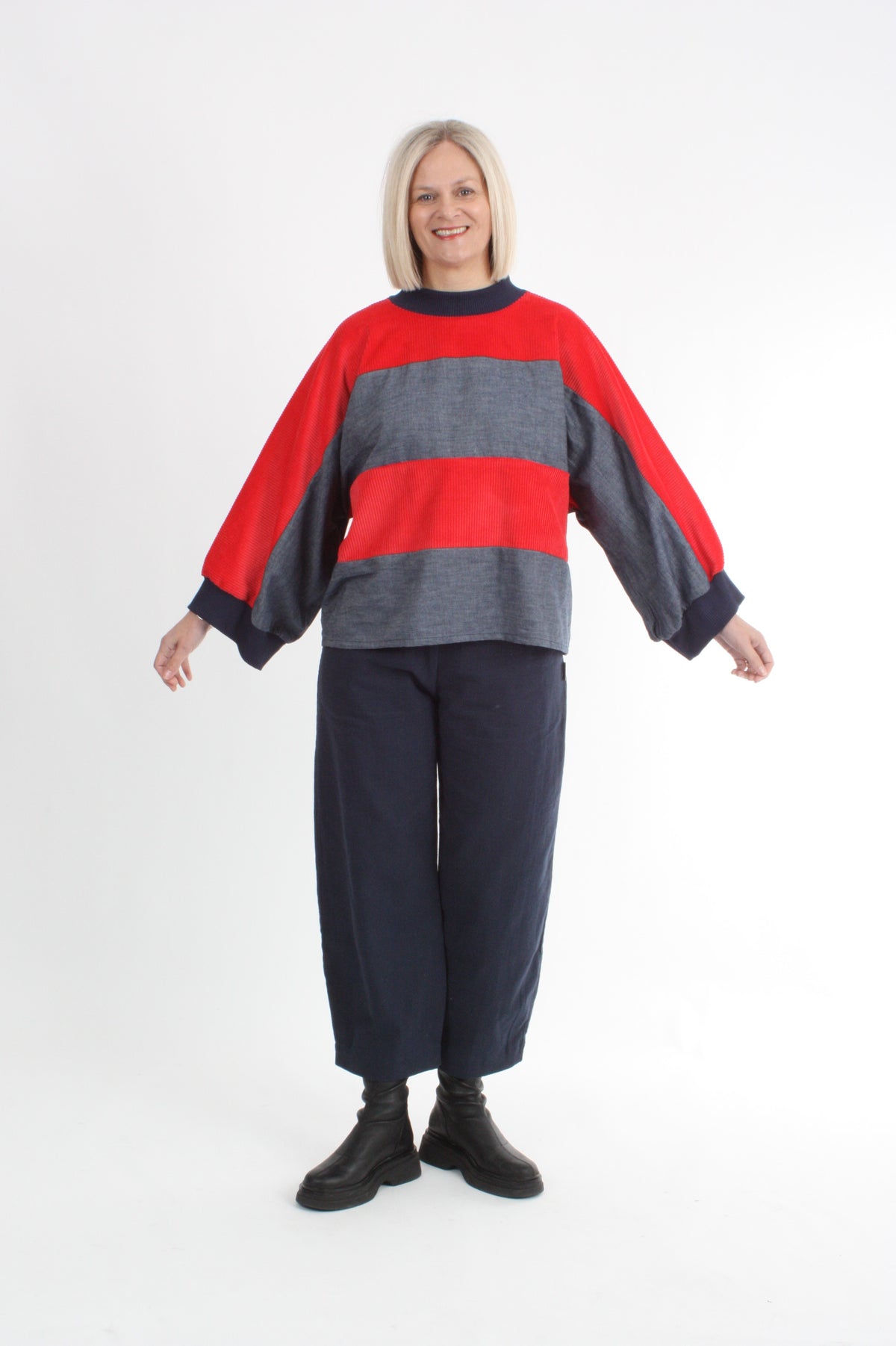 Sonia Top - Red Corduroy and Denim