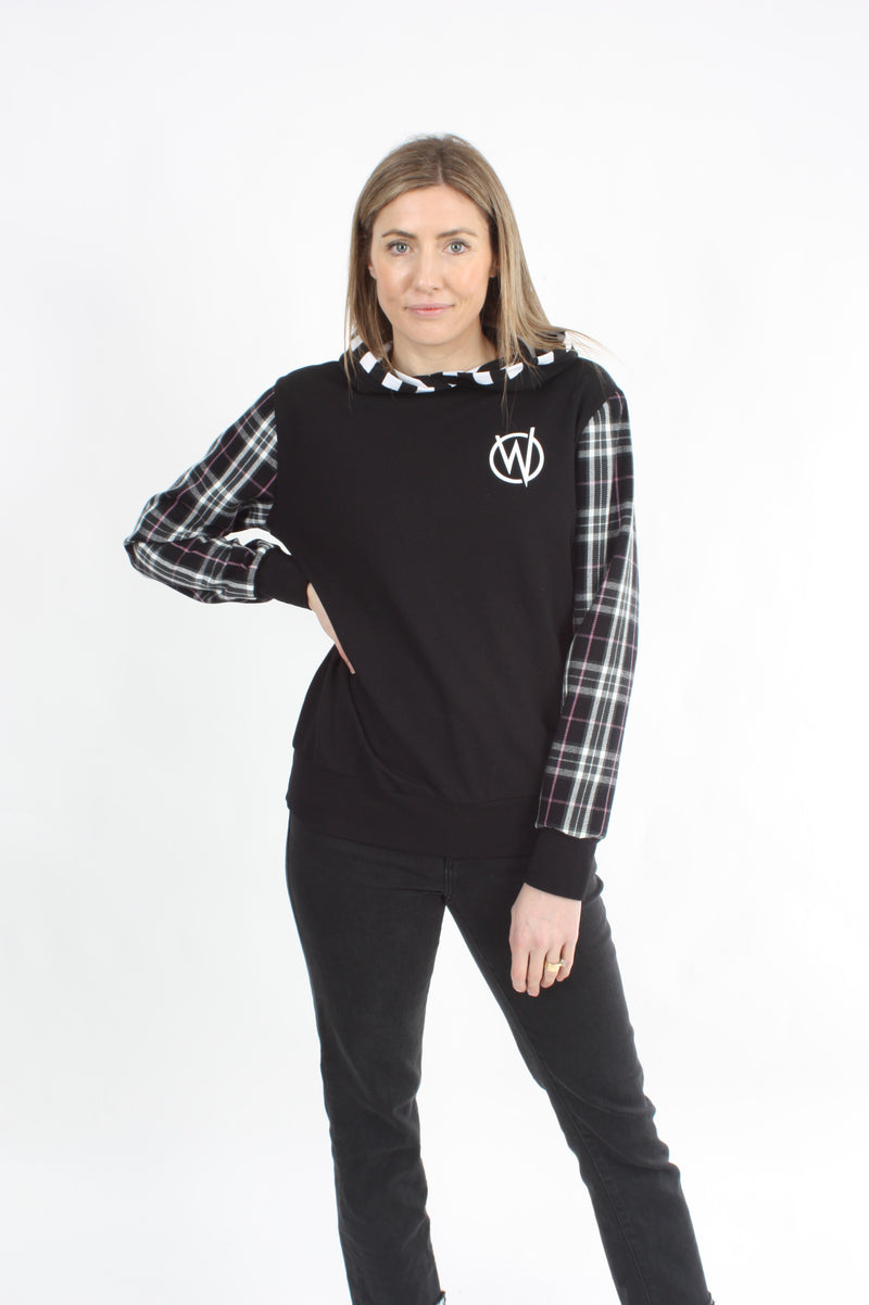 Holly Hoodie - Black Black Tartan Sleeve - Pre Order