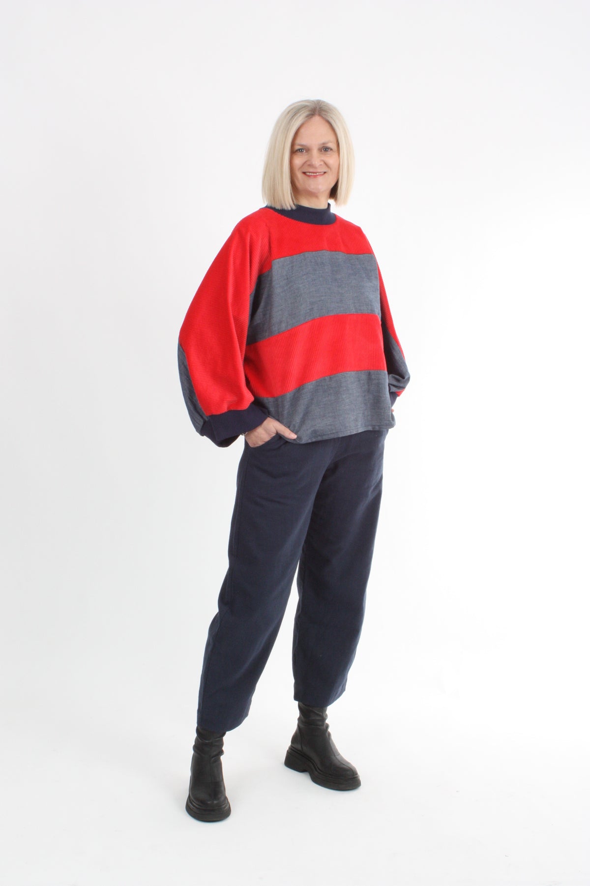 Sonia Top - Red Corduroy and Denim