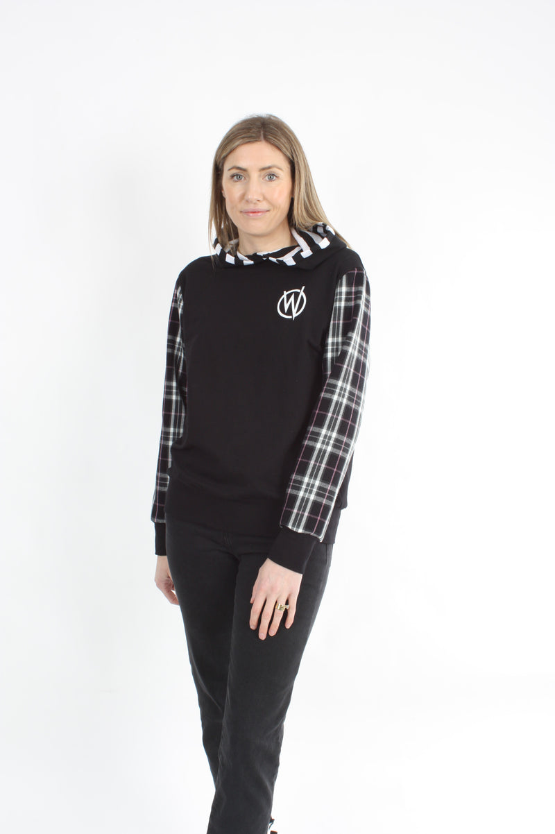 Holly Hoodie - Black Black Tartan Sleeve - Pre Order