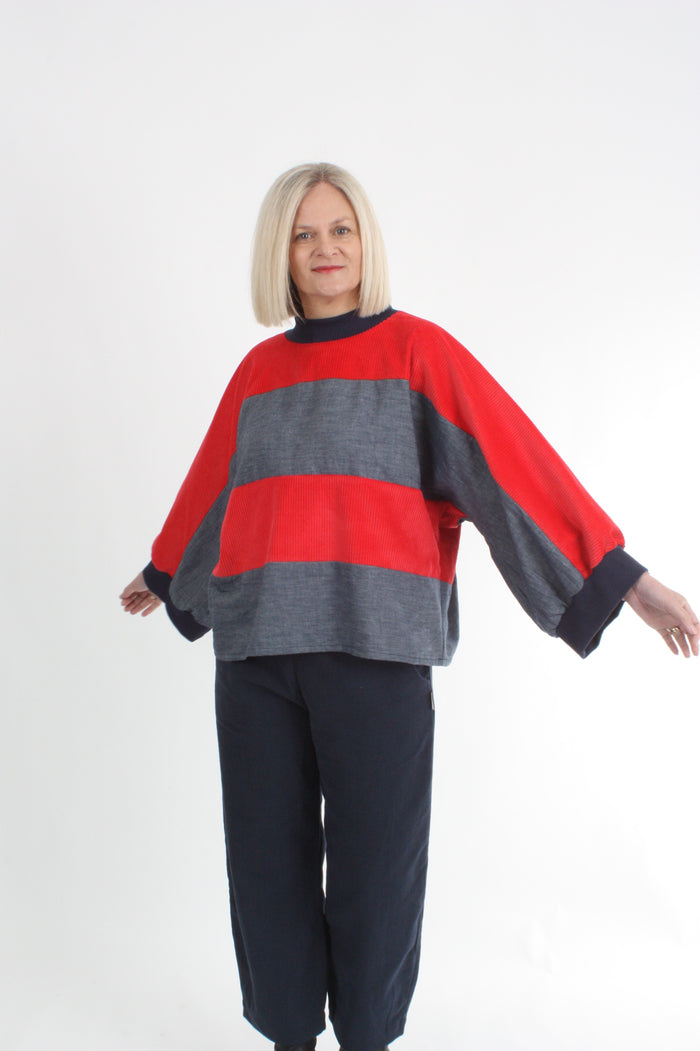Sonia Top - Red Corduroy and Denim