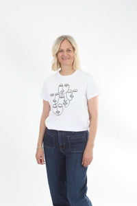 Tee Shirt - White with Black faces print