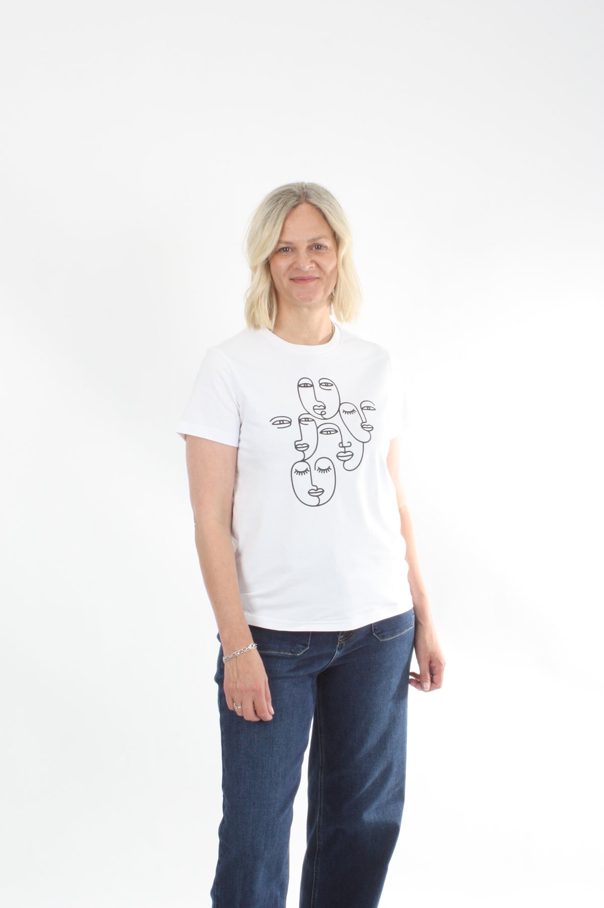 Tee Shirt - White with Black faces print