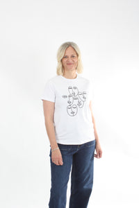 Tee Shirt - White with Black faces print