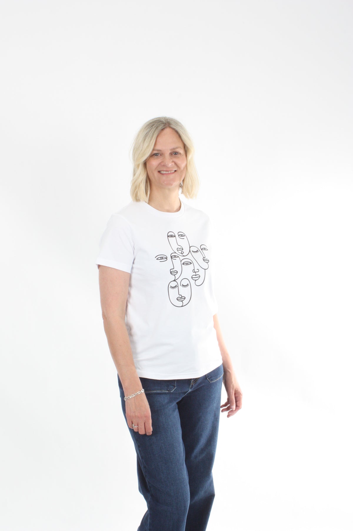 Tee Shirt - White with Black faces print