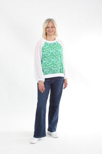 Harper Top - Green Floral white Sleeve