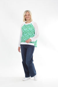 Harper Top - Green Floral white Sleeve