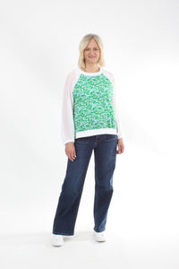 Harper Top - Green Floral white Sleeve