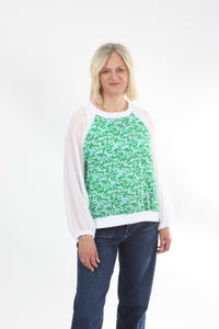 Harper Top - Green Floral white Sleeve