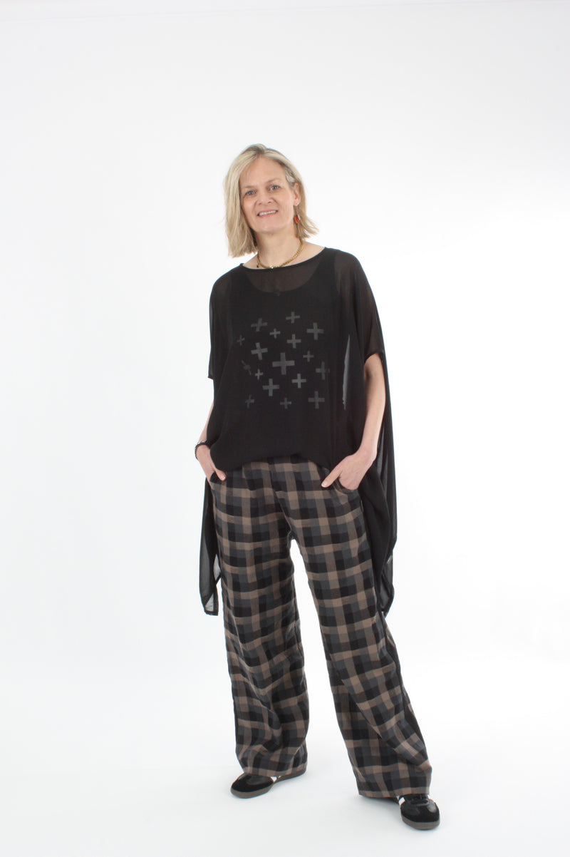 Olivia Pants - Black and Mocha check - Pre Order