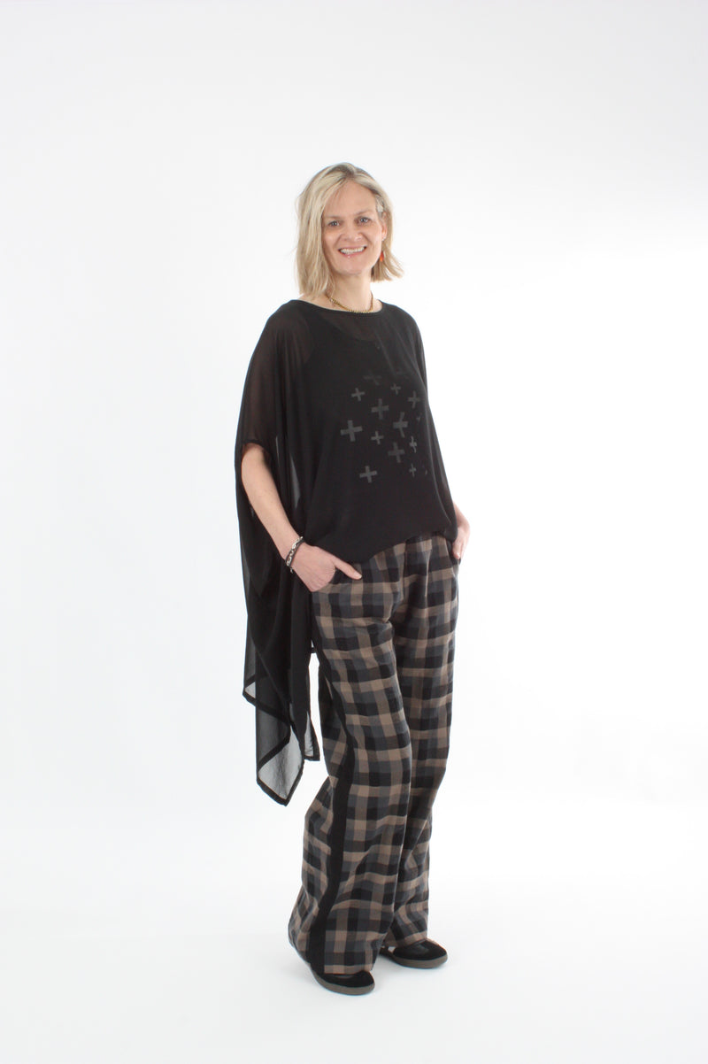 Olivia Pants - Black and Mocha check - Pre Order