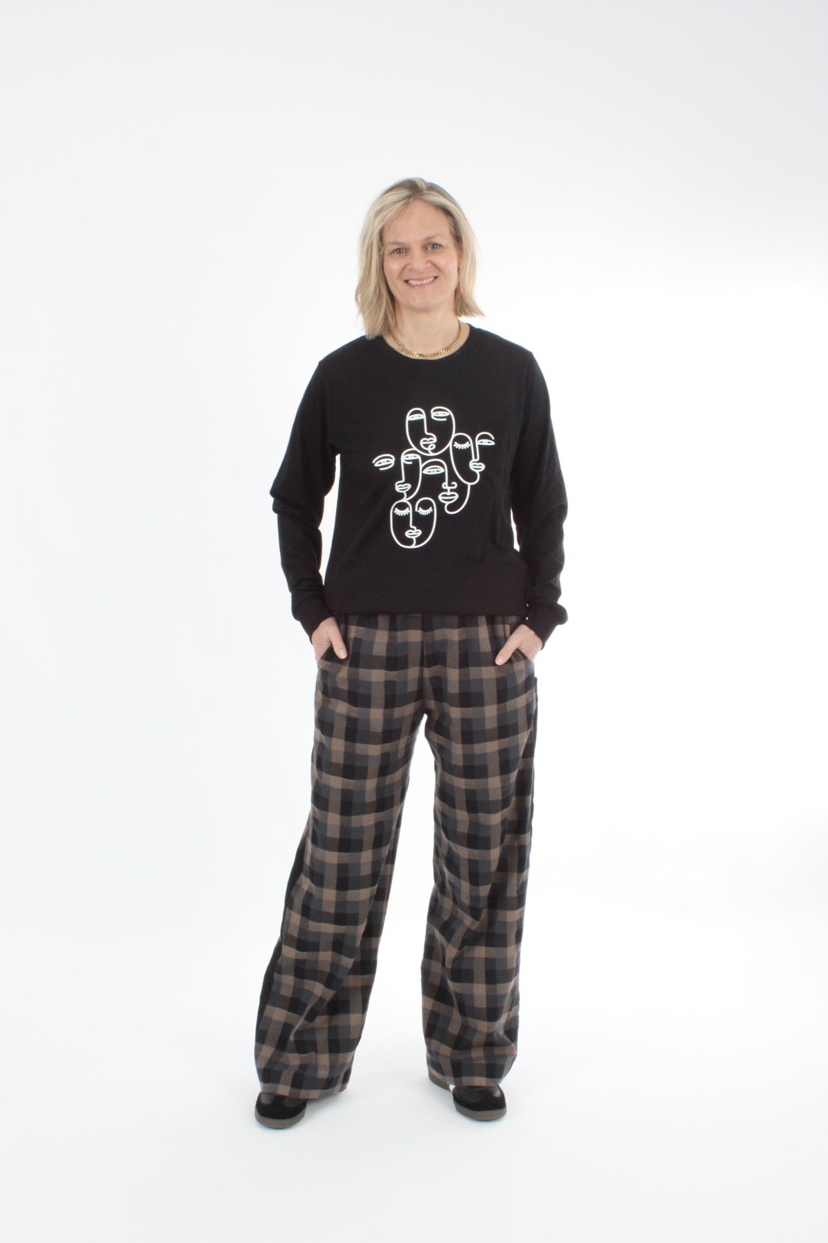 Olivia Pants - Black and Mocha check - Pre Order