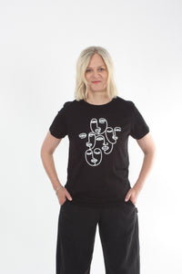 Tee Shirt - Black with White faces print
