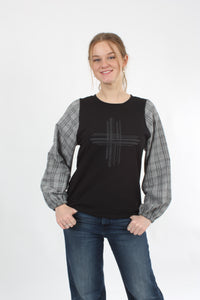 Alice Top - Black - Check sleeves