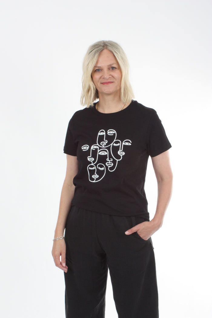 Tee Shirt - Black with White faces print