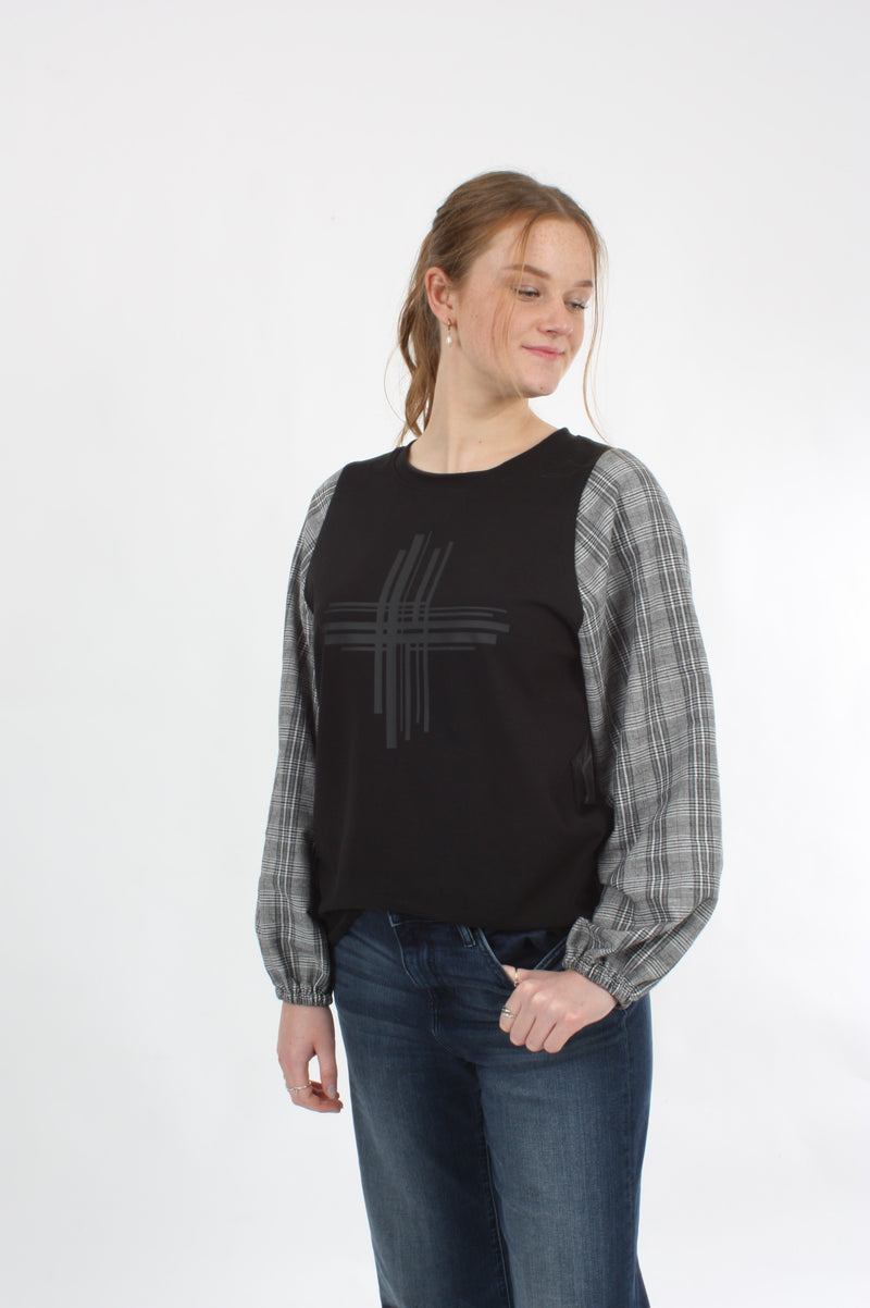 Alice Top - Black - Check sleeves