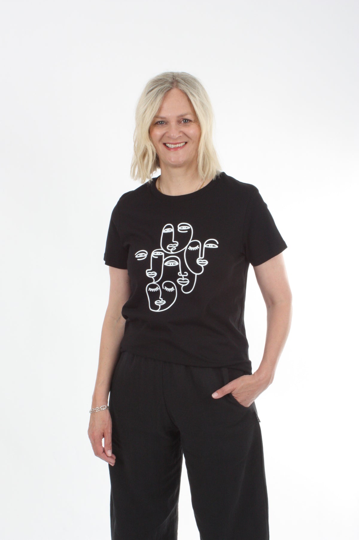 Tee Shirt - Black with White faces print