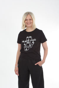 Tee Shirt - Black with White faces print