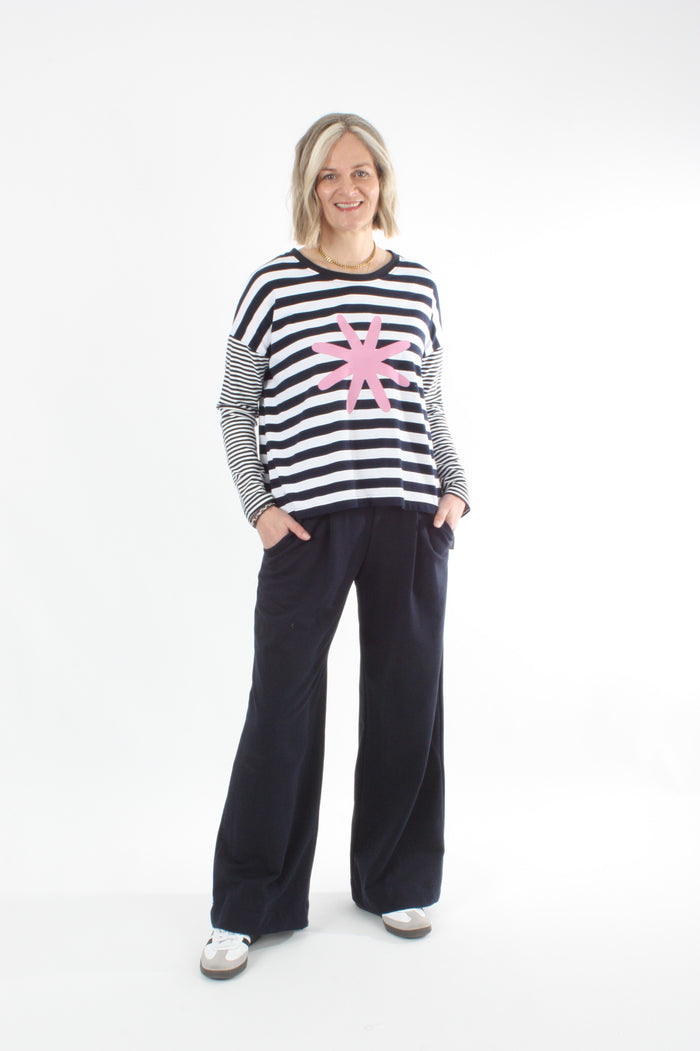 Tally Top - Navy Stripe - Pink floral Print - Pre Order