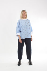 Sonia Top - Pin Stripe Rabbit Print