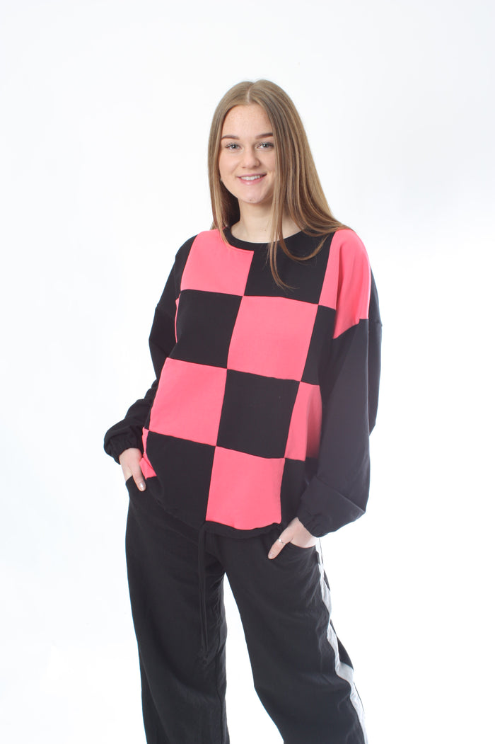 Sweater - Coral and Black Check