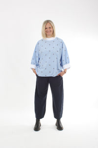 Sonia Top - Pin Stripe Rabbit Print