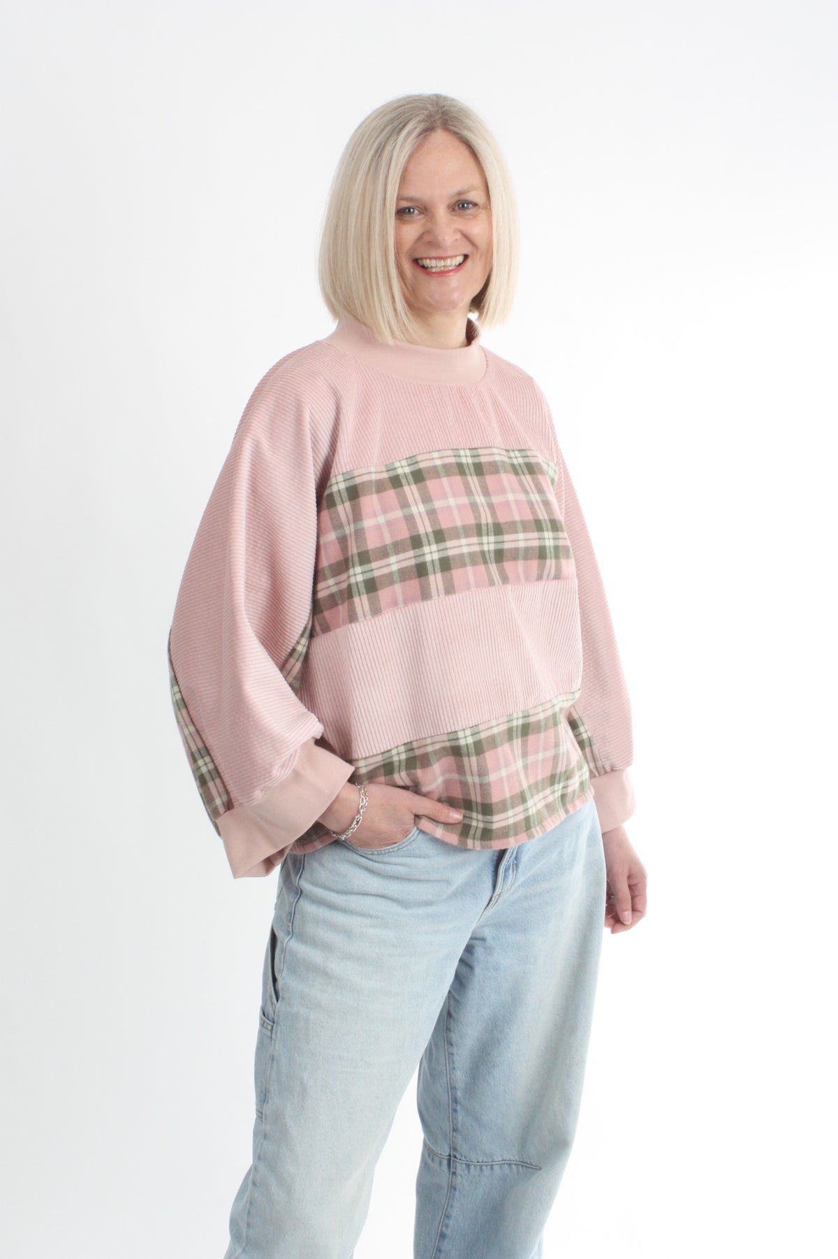 Sonia Top - Pink Corduroy and Check