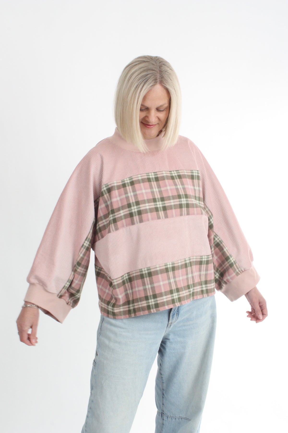 Sonia Top - Pink Corduroy and Check