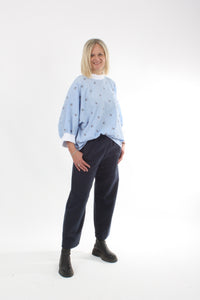 Sonia Top - Pin Stripe Rabbit Print