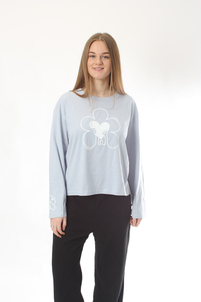 Long Sleeve Tee - Light Blue with White Print - Pre Order