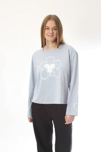 Long Sleeve Tee - Light Blue with White Print - Pre Order
