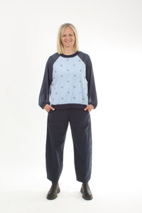 Harper Top - Pin Stripe Rabbit and Denim Sleeve