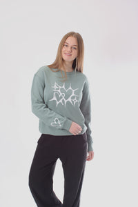 Crew Sweater - Sage with White Print - Pre Order
