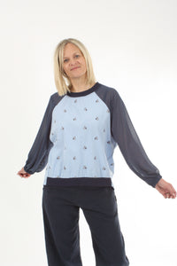 Harper Top - Pin Stripe Rabbit and Denim Sleeve