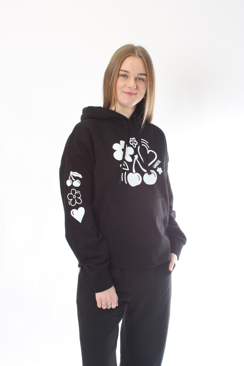 Hoodie - Black with White Print - Pre Order