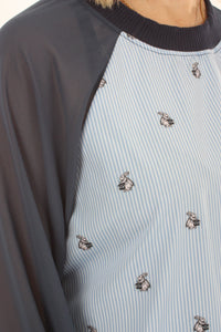 Harper Top - Pin Stripe Rabbit and Denim Sleeve
