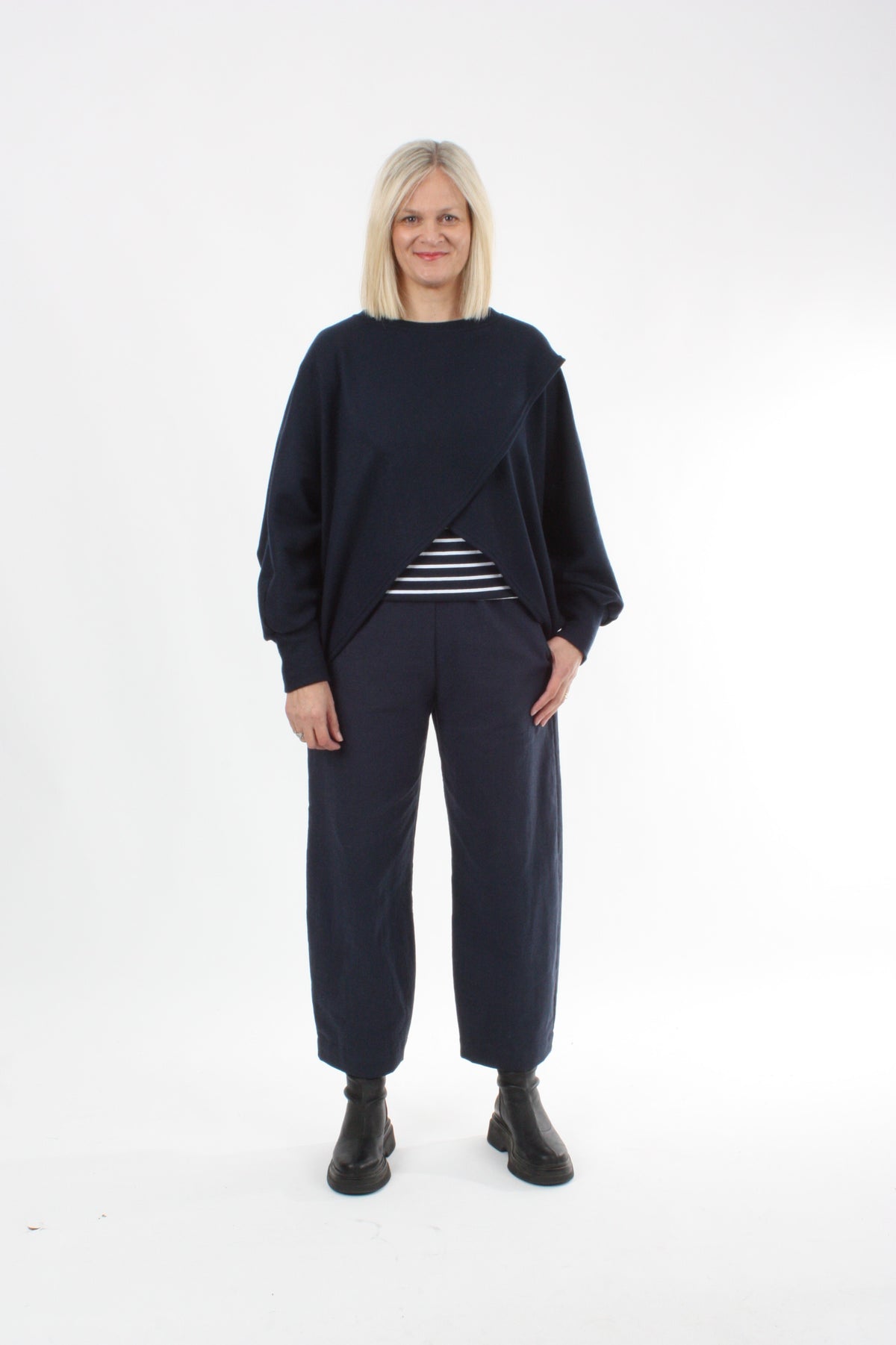 Cross Over Jumper - Navy Wool