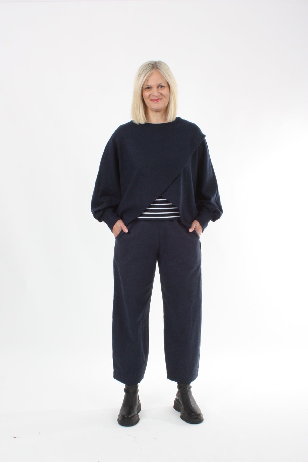 Cross Over Jumper - Navy Wool