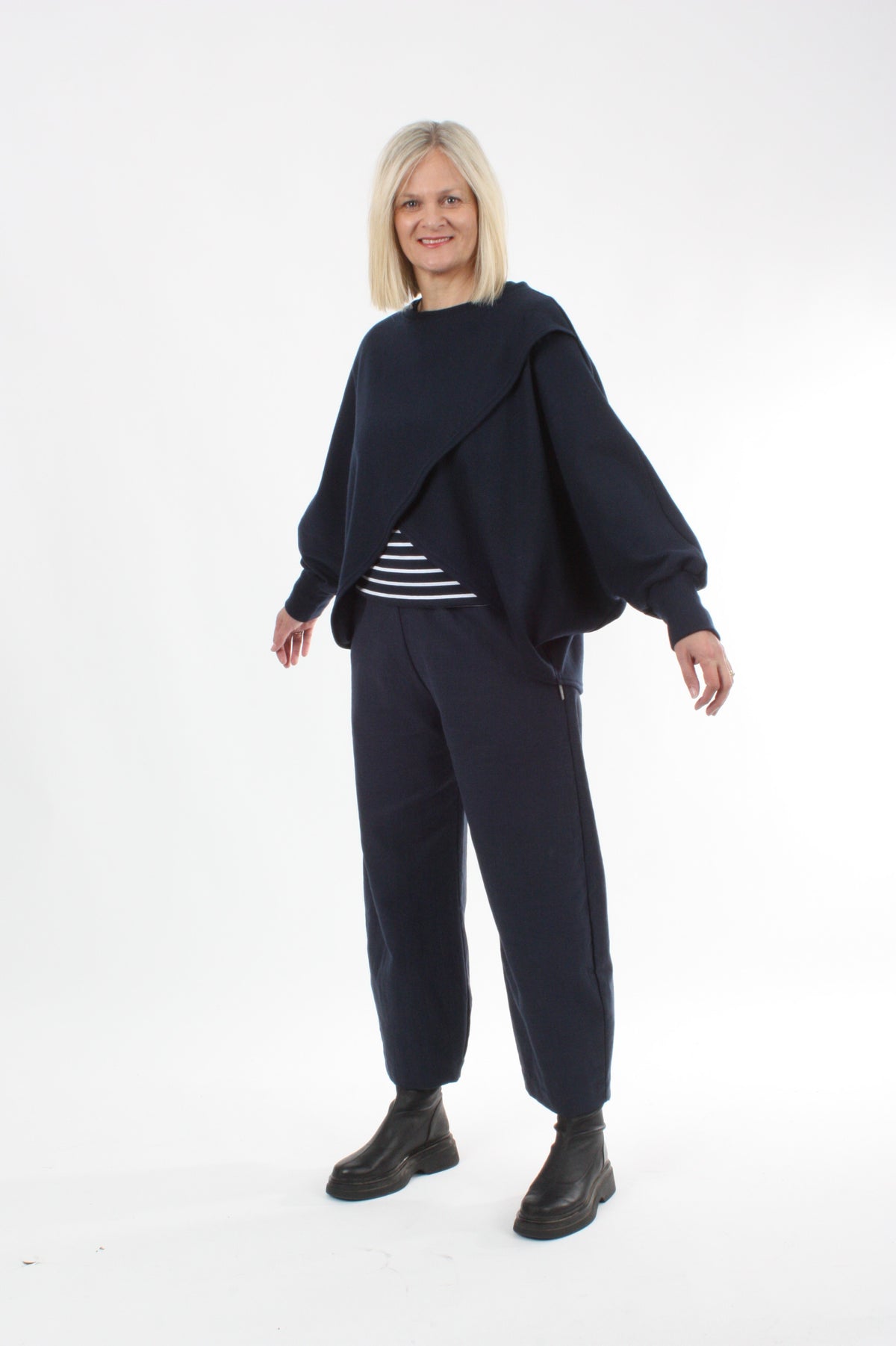 Cross Over Jumper - Navy Wool