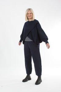 Cross Over Jumper - Navy Wool