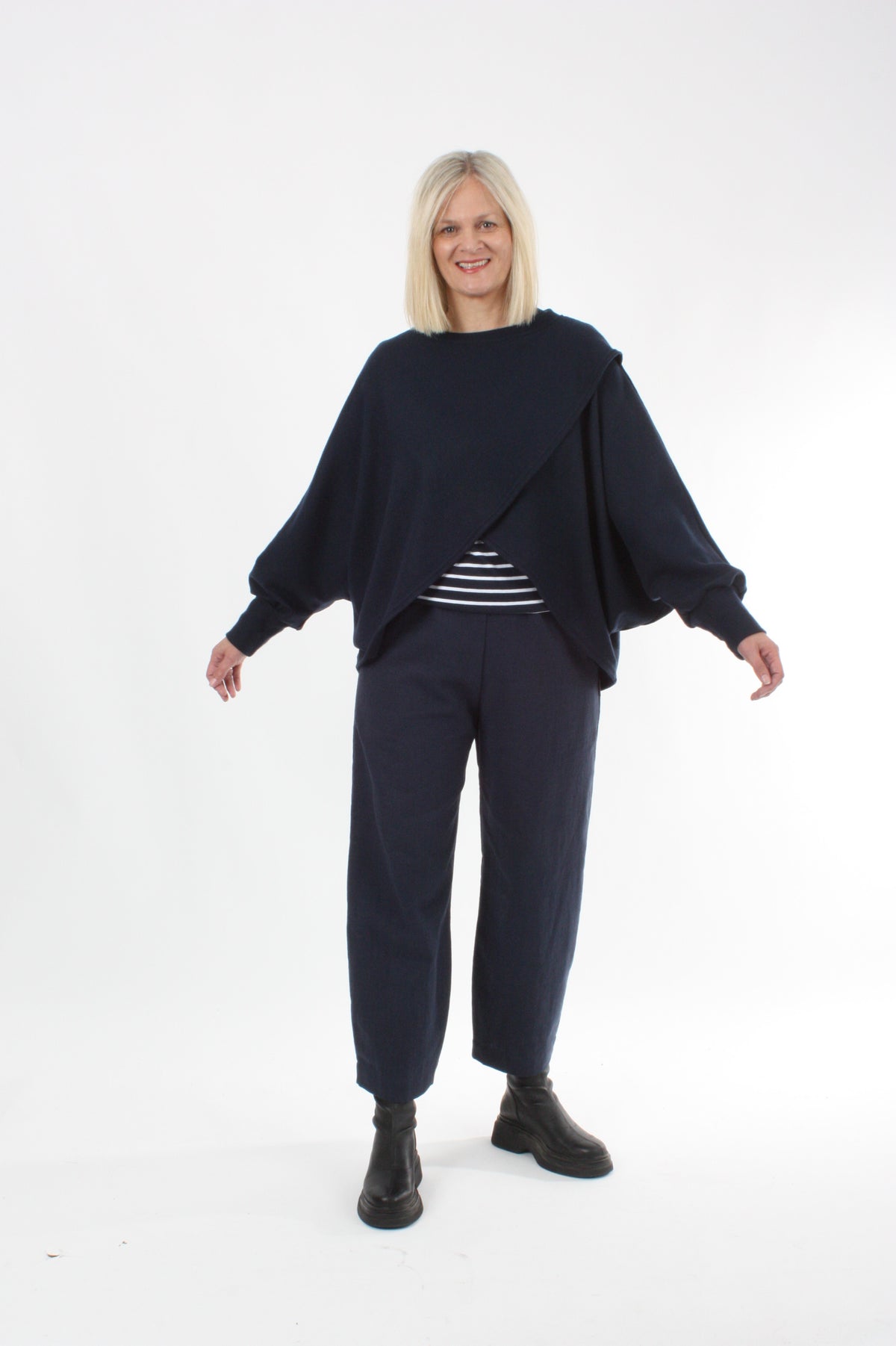 Cross Over Jumper - Navy Wool