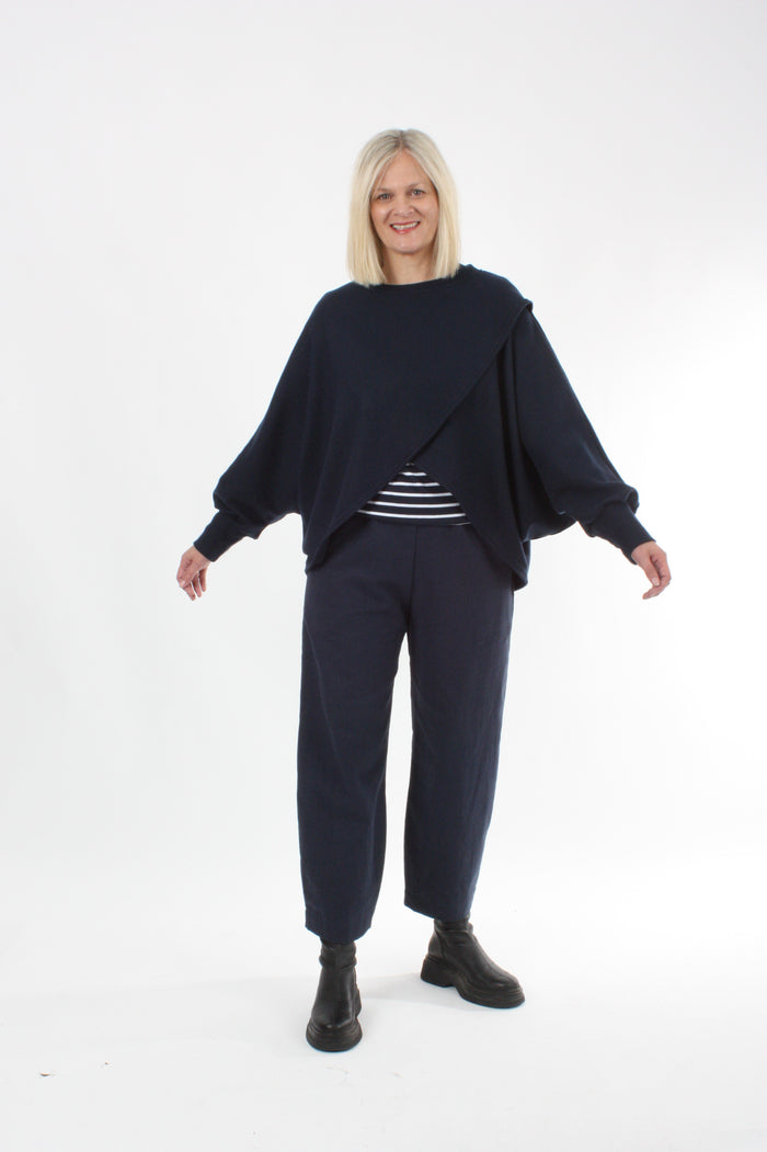 Cross Over Jumper - Navy Wool