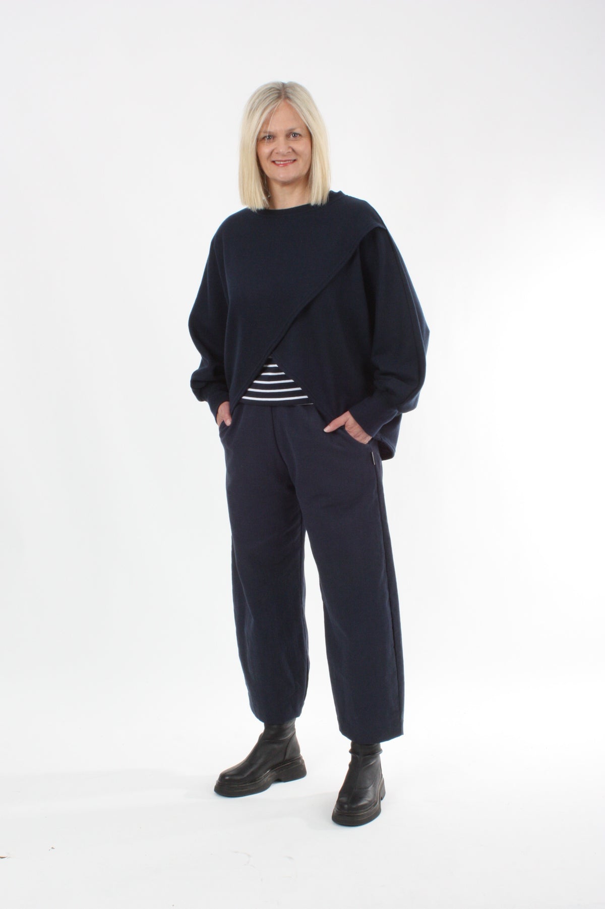 Cross Over Jumper - Navy Wool