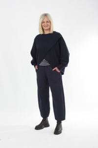 Cross Over Jumper - Navy Wool