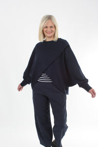 Cross Over Jumper - Navy Wool