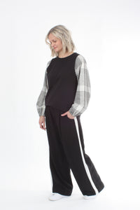 Alice Top - Black - Check Sleeve - Pre Order