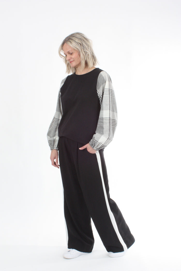 Alice Top - Black - Check Sleeve - Pre Order