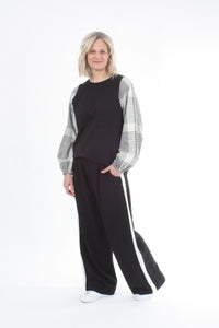 Alice Top - Black - Check Sleeve - Pre Order